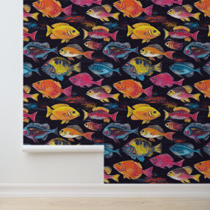 Aquatic Life Swimming Fish Chalk Drawing Pattern  Wallpaper