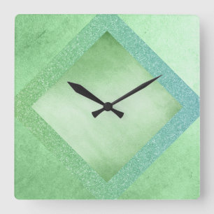 Aquatic Mint Silver Blue Glitter Clock Square