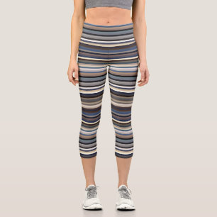 Aquatic Nature Tone Stripes Capri Leggings
