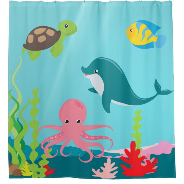 Aquatic Ocean Life Shower Curtain (Front)