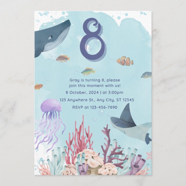 Aquatic Sea Animal Birthday Invitation (Front)