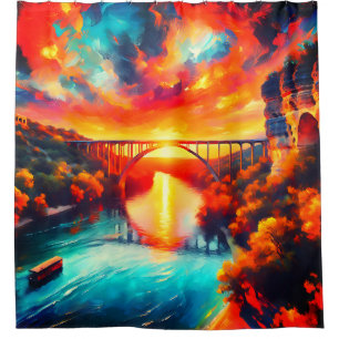 "Aquatic Serenity - Comal River Sunset Art" Shower Curtain