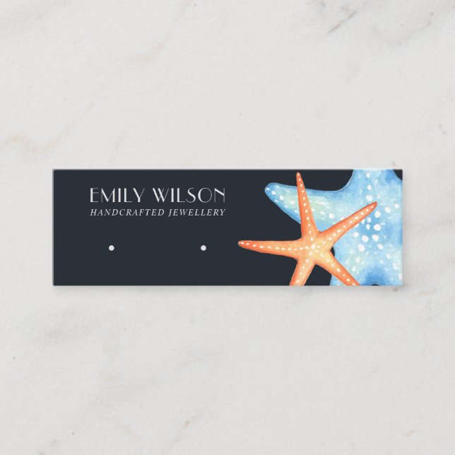 AQUATIC STAR FISH NAVY STUD EARRING DISPLAY CARD (Front)