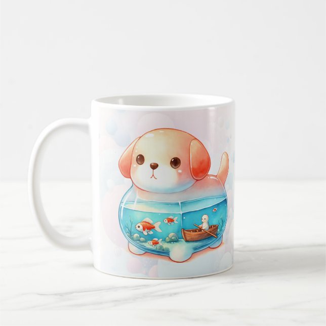 Aquatic Whimsy Dog-Shaped Coffee Mug (Left)
