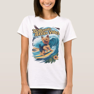 Aquatic Yorkshire Terrier Surfing the Wave T-Shirt