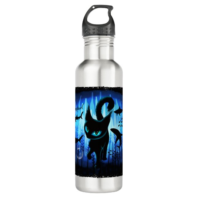 Aquaticat - Surreal Cat in Deep Ocean Fantasy 710 Ml Water Bottle (Front)