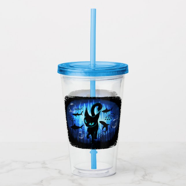 Aquaticat - Surreal Cat in Deep Ocean Fantasy Acrylic Tumbler (Front)