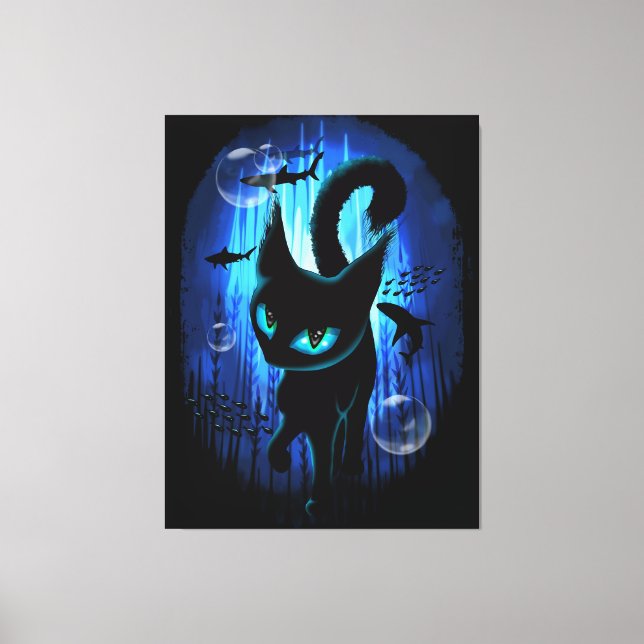 Aquaticat - Surreal Cat in Deep Ocean Fantasy Canvas Print (Front)
