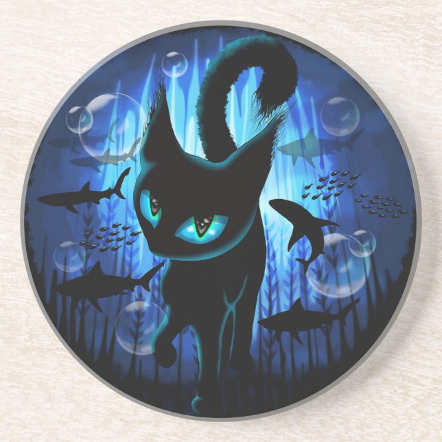 Aquaticat - Surreal Cat in Deep Ocean Fantasy Coaster (Front)