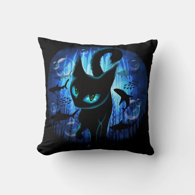 Aquaticat - Surreal Cat in Deep Ocean Fantasy Cushion (Front)