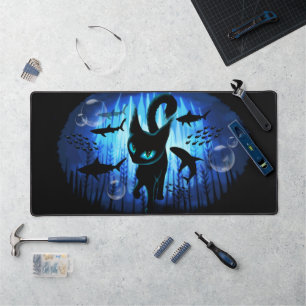 Aquaticat - Surreal Cat in Deep Ocean Fantasy Desk Mat
