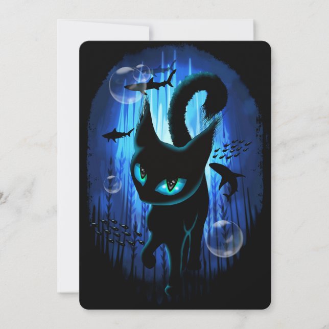 Aquaticat - Surreal Cat in Deep Ocean Fantasy Invitation (Front)
