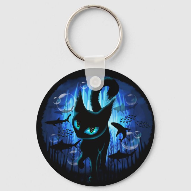 Aquaticat - Surreal Cat in Deep Ocean Fantasy Key Ring (Front)