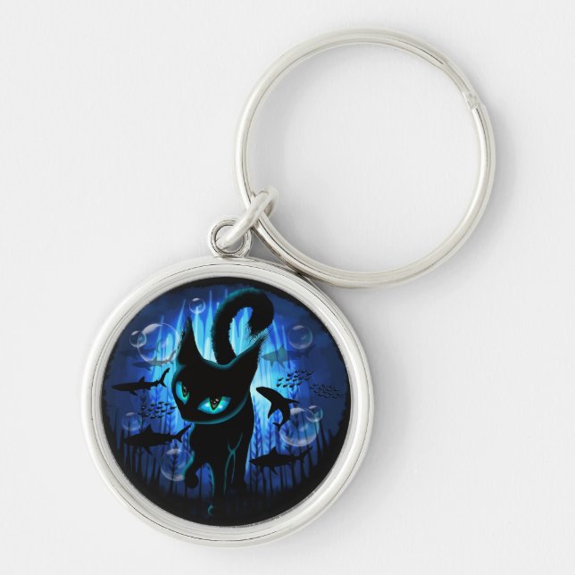 Aquaticat - Surreal Cat in Deep Ocean Fantasy Key Ring (Front)