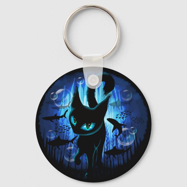 Aquaticat - Surreal Cat in Deep Ocean Fantasy Key Ring (Front)