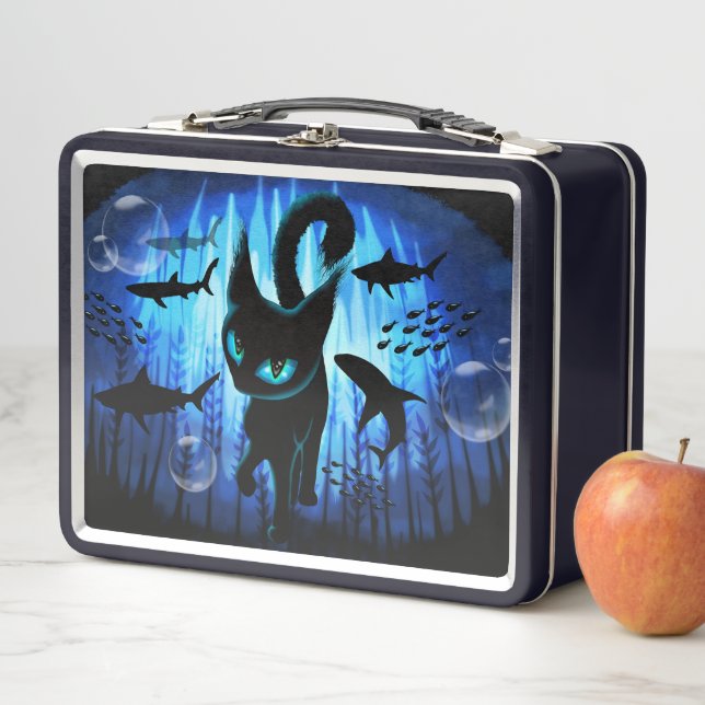 Aquaticat - Surreal Cat in Deep Ocean Fantasy Metal Lunch Box (In Situ)