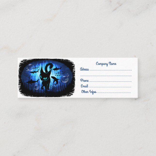 Aquaticat - Surreal Cat in Deep Ocean Fantasy Mini Business Card (Front)
