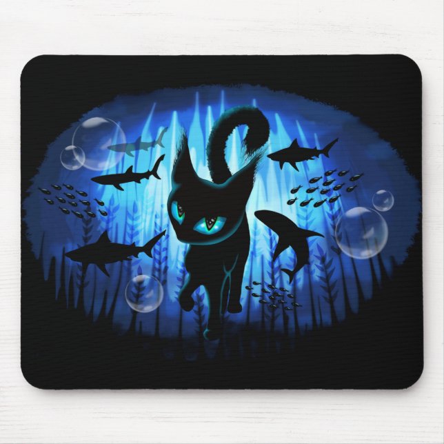 Aquaticat - Surreal Cat in Deep Ocean Fantasy Mouse Mat (Front)