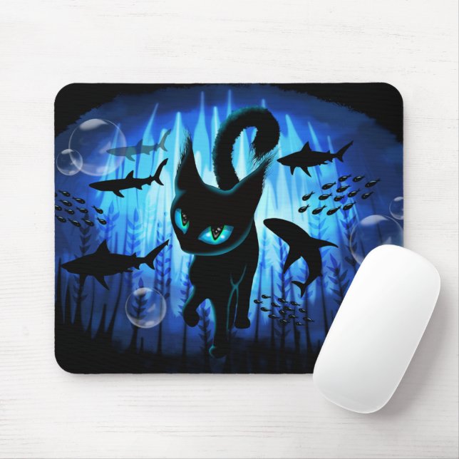 Aquaticat - Surreal Cat in Deep Ocean Fantasy Mouse Mat (With Mouse)