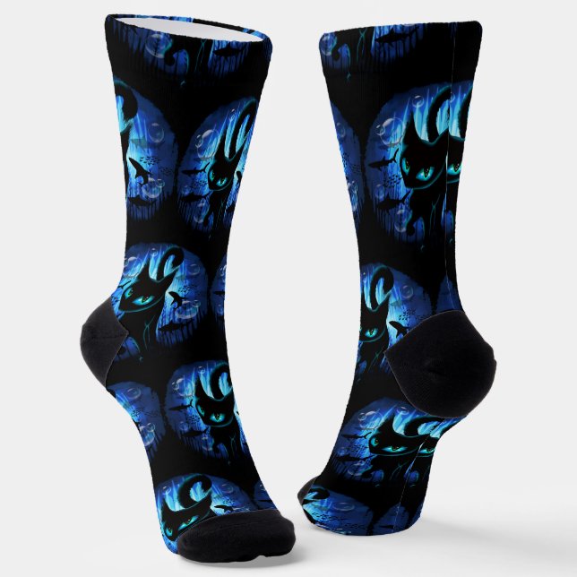Aquaticat - Surreal Cat in Deep Ocean Fantasy Socks (Angled)