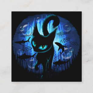 Aquaticat - Surreal Cat in Deep Ocean Fantasy Square Business Card