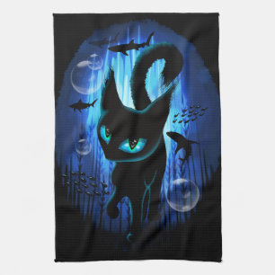Aquaticat - Surreal Cat in Deep Ocean Fantasy Tea Towel