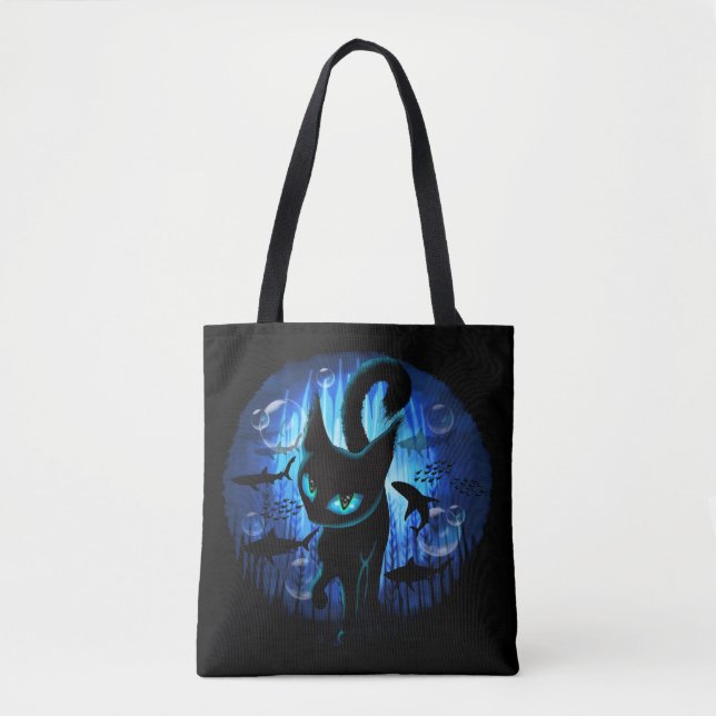 Aquaticat - Surreal Cat in Deep Ocean Fantasy Tote Bag (Front)