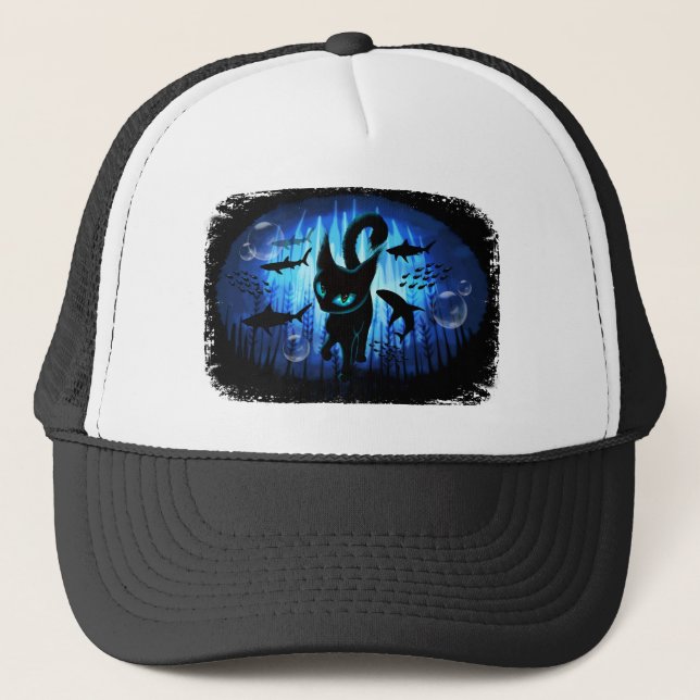 Aquaticat - Surreal Cat in Deep Ocean Fantasy Trucker Hat (Front)