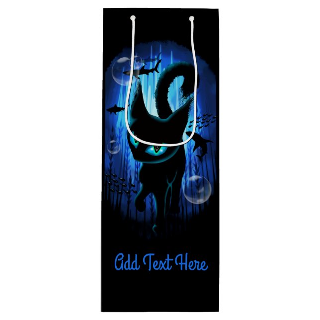 Aquaticat - Surreal Cat in Deep Ocean Fantasy Wine Gift Bag (Front)