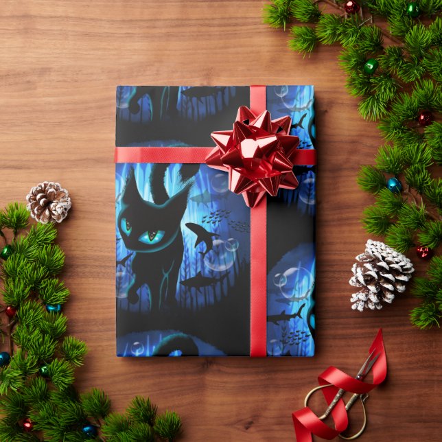 Aquaticat - Surreal Cat in Deep Ocean Fantasy Wrapping Paper (Holiday Gift)