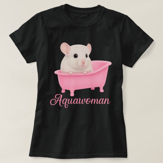 Aquawoman Gerbil in a Pink Bathtub | Kawaii Rodent T-Shirt (Design Front)