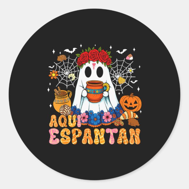 Aqui Espantan Mexican Ghost Halloween Soky Conchas Classic Round Sticker (Front)