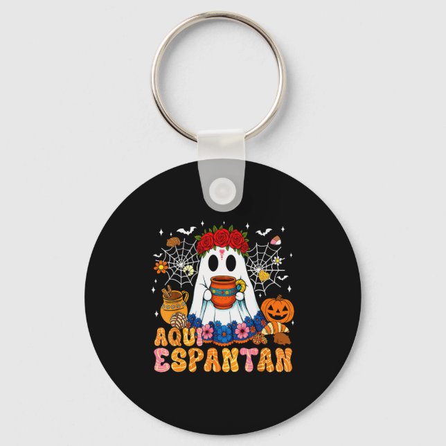 Aqui Espantan Mexican Ghost Halloween Soky Conchas Key Ring (Front)