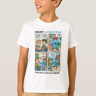 AQUNY – A Sip in Time! Funny Hydration Hero Comic T-Shirt
