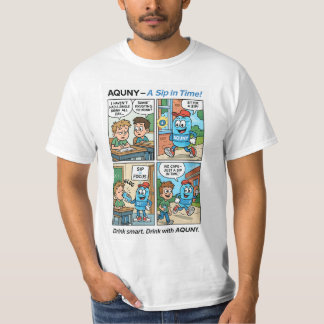 AQUNY – A Sip in Time! Funny Hydration Hero Comic T-Shirt