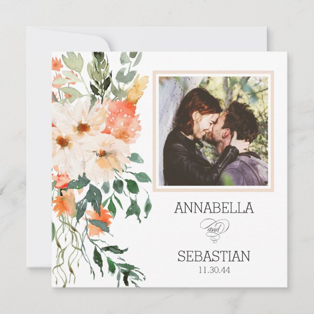 *~* AR12 QR RSVP PHOTO Pink Flowers WEDDING Invitation (Front)