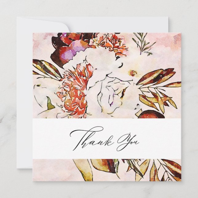 *~* AR15 Floral - QR PHOTO Elegant Artsy Wedding Thank You Card (Front)