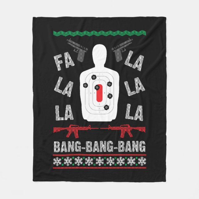 AR15 Gun Point Ugly Christmas Sweater Present Gift Fleece Blanket (Front)