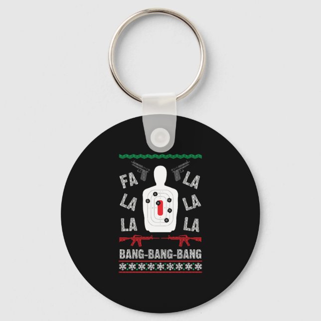 AR15 Gun Point Ugly Christmas Sweater Present Gift Key Ring (Front)