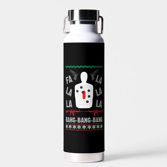AR15 Gun Point Ugly Christmas Sweater Present Gift Water Bottle (Front)
