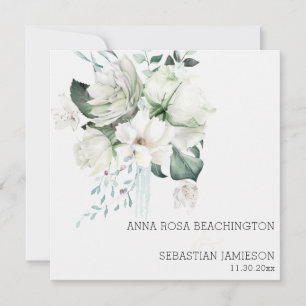 *~* AR15 - White Floral Bouquets - QR RSVP Wedding Invitation