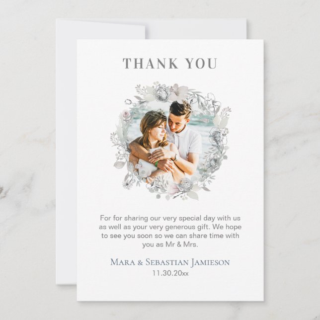 *~* AR16 QR Photo Elegant Floral Wedding Thank You Card (Front)