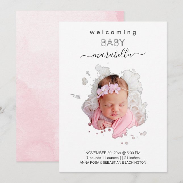 *~* AR21 Artsy Photo BABY Girl Announcement (Front/Back)