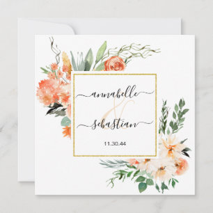 *~* AR21 QR RSVP Gold Glitter Flowers WEDDING Invitation