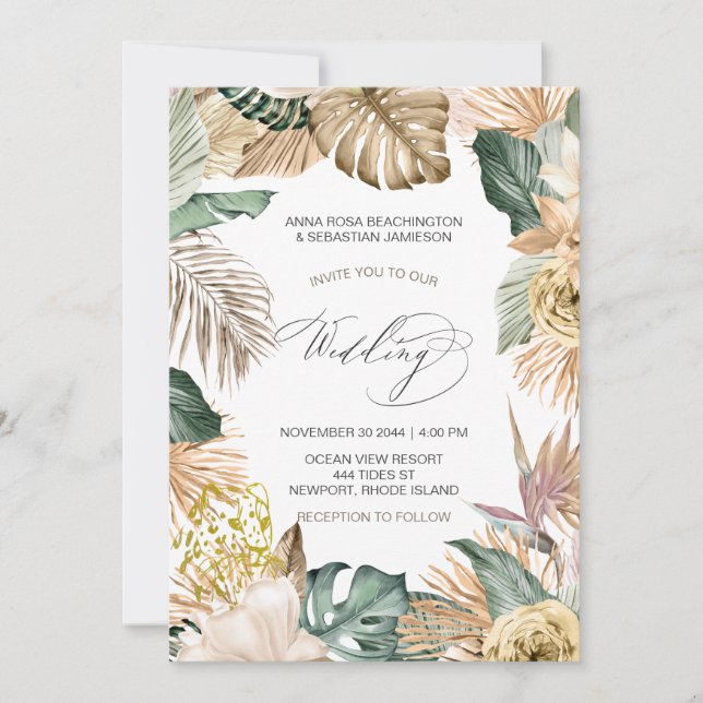 *~* AR21 QR RSVP Jungle Leopard Botanical WEDDING Invitation (Front)