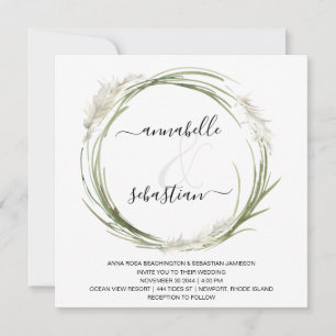 *~* AR21 QR RSVP Pampas Grass wreath WEDDING Invitation