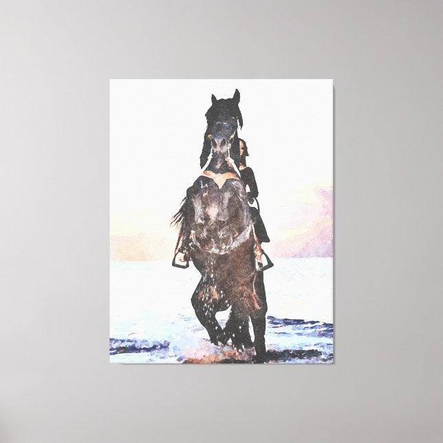 *~* AR22 Watercolor Woman  Horse Beach Equine Canvas Print (Front)