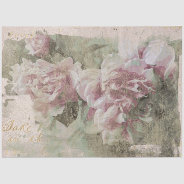 ** AR23 Peony Floral Vintage Victorian Decoupage  Tissue Paper (Front)