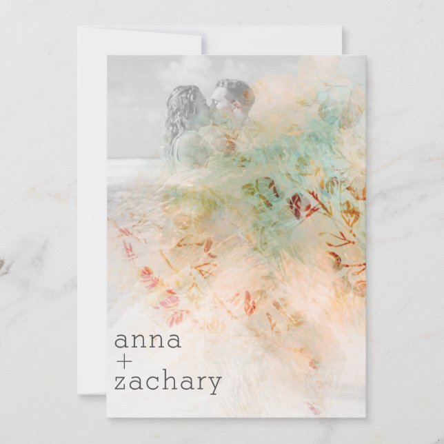 *~* AR26  Botanical QR Vintage RSVP PHOTO Wedding Invitation (Front)