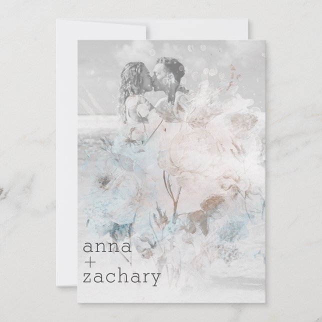 *~* AR26 Pastel QR Vintage RSVP PHOTO Wedding Invitation (Front)